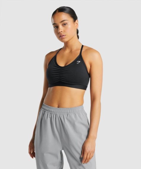 Women's Gymshark Ruched Sports Bra Black | NZ 0RJTZV